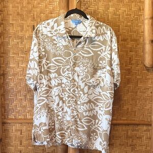 Blue Ginger Hawaiian Beige rayon Floral Shirt large